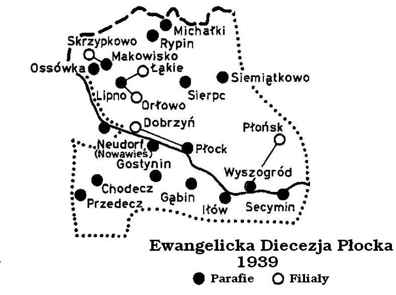 Mapa ewangelickiej Diecezji Pockiej. Stan na 1 IX 1939.